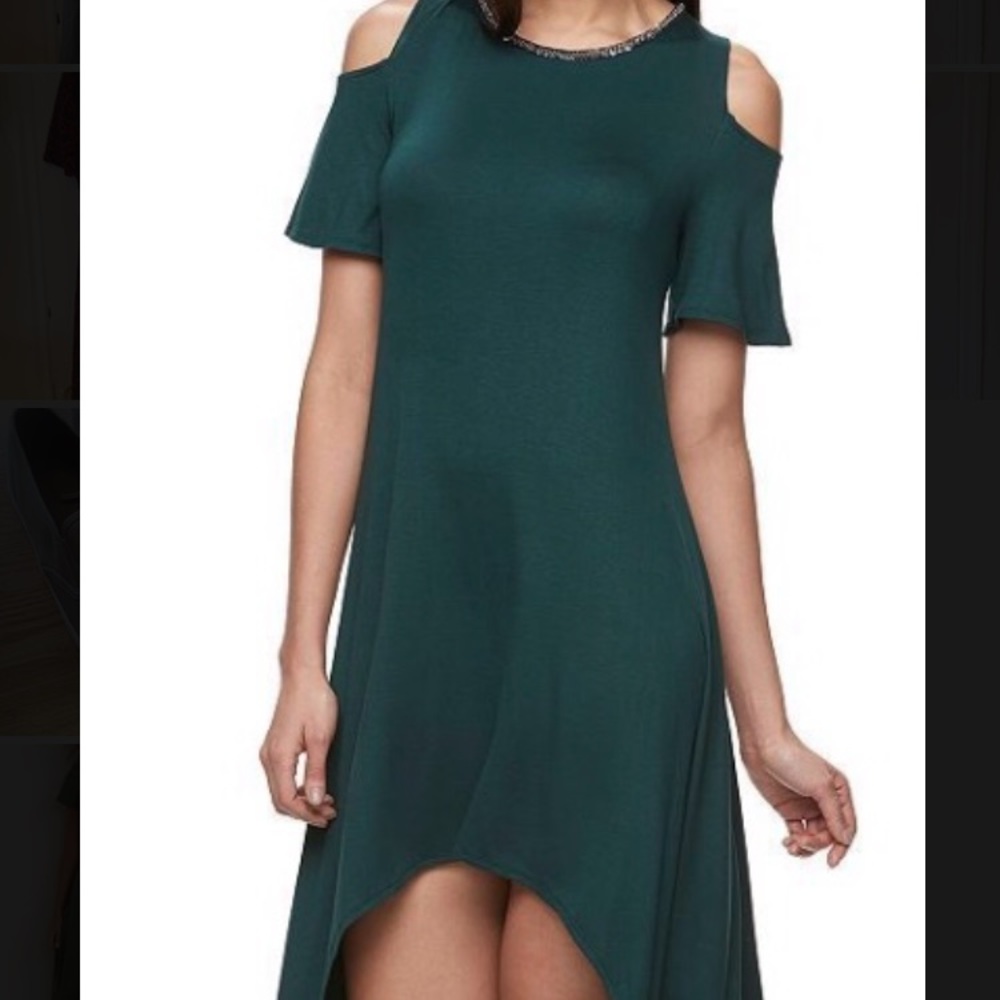 Green cold shoulder swing dress!
